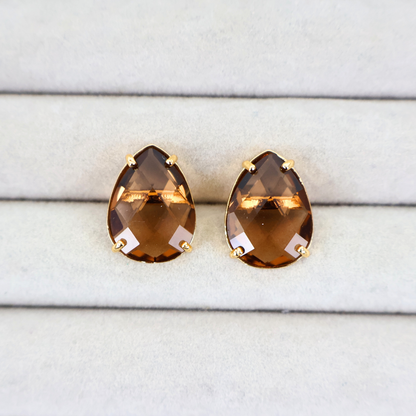 Brinco Dourado e Cristal Marrom - Semijoia