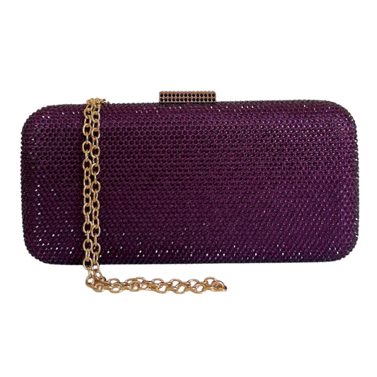 Bolsa de Festa Clutch Retangular Pedraria Roxa