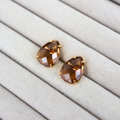 Brinco Dourado e Cristal Marrom - Semijoia