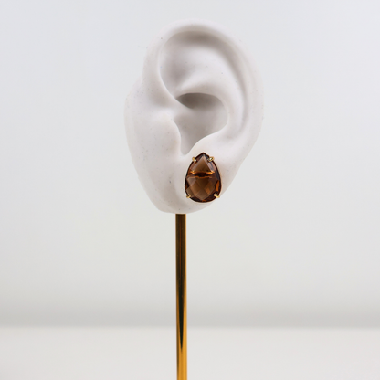 Brinco Dourado e Cristal Marrom - Semijoia