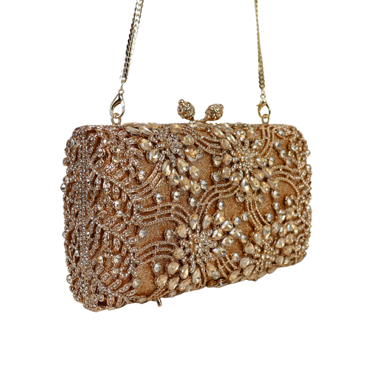 Bolsa Festa Clutch Pedraria Strass Dourada