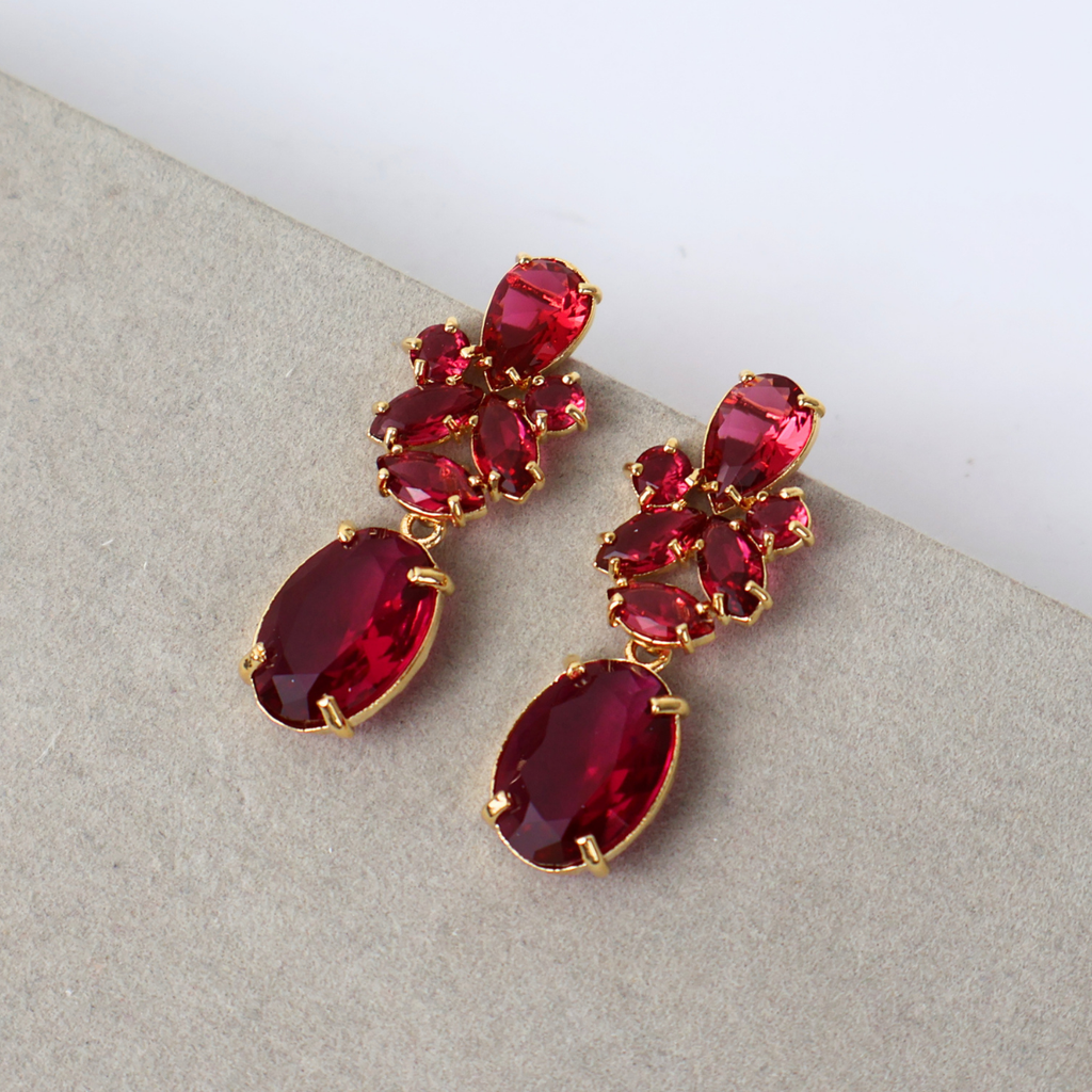 Brinco Dourado e Cristal Marsala - Semijoia