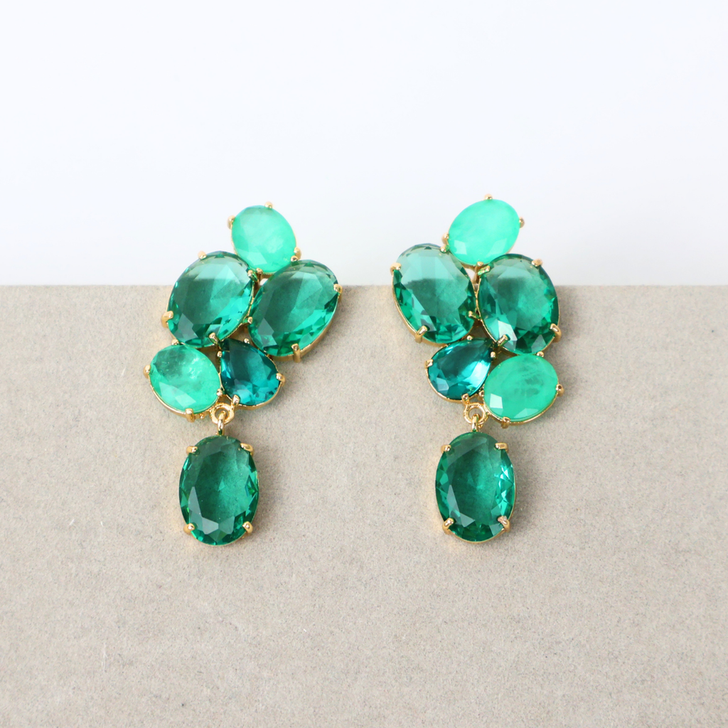 Brinco Dourado e Cristal Verde - Semijoia