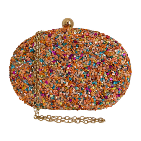 Bolsa Festa Clutch Pedraria Laranja Oval