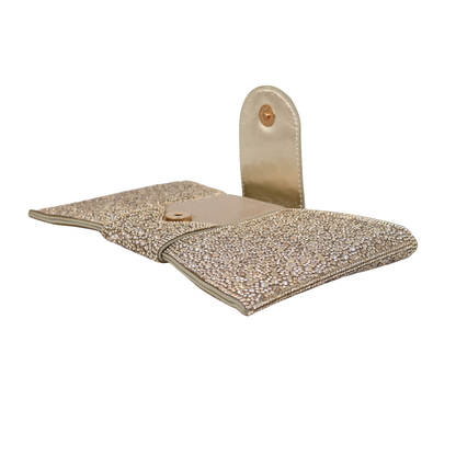 Bolsa Carteira de Festa Clutch Pedraria Dourada