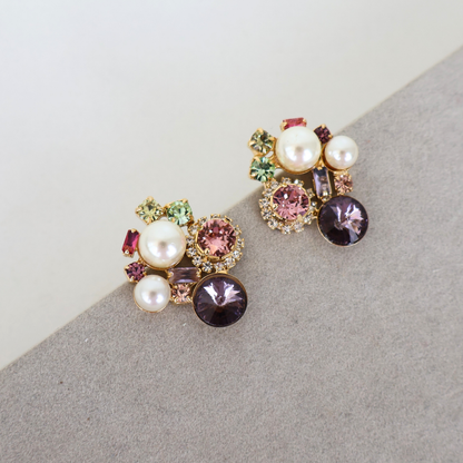 Brinco Dourado e Cristal Colorido - Semijoia