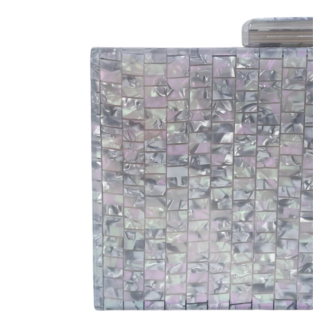 Bolsa de Festa Clutch Acrílico Perolada Cinza Claro