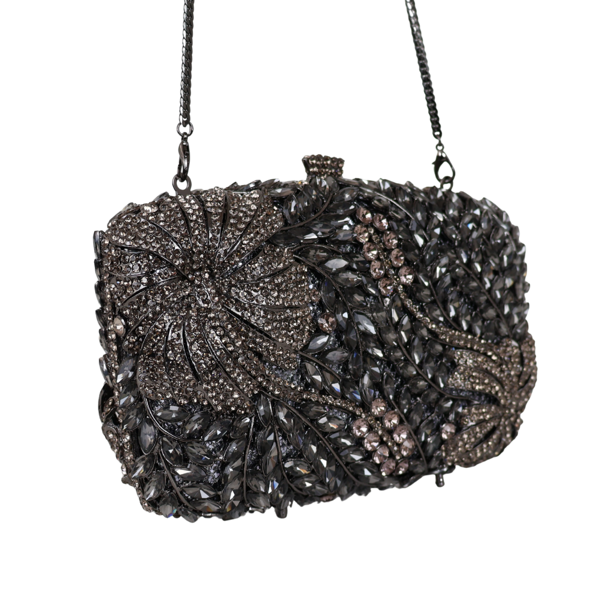 Bolsa Festa Clutch Pedraria Strass Prata Grafite