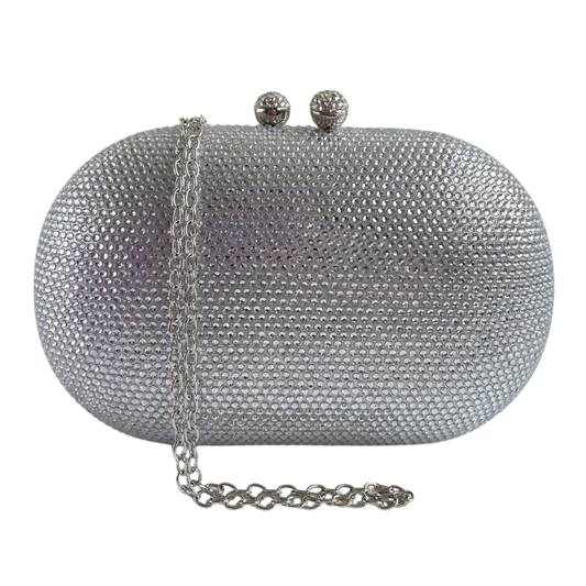 Bolsa Festa Clutch Pedraria Strass Oval Prata