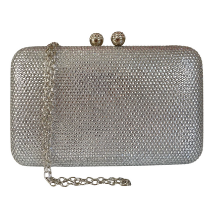 Bolsa de Festa Clutch Pedraria Prateada Retangular