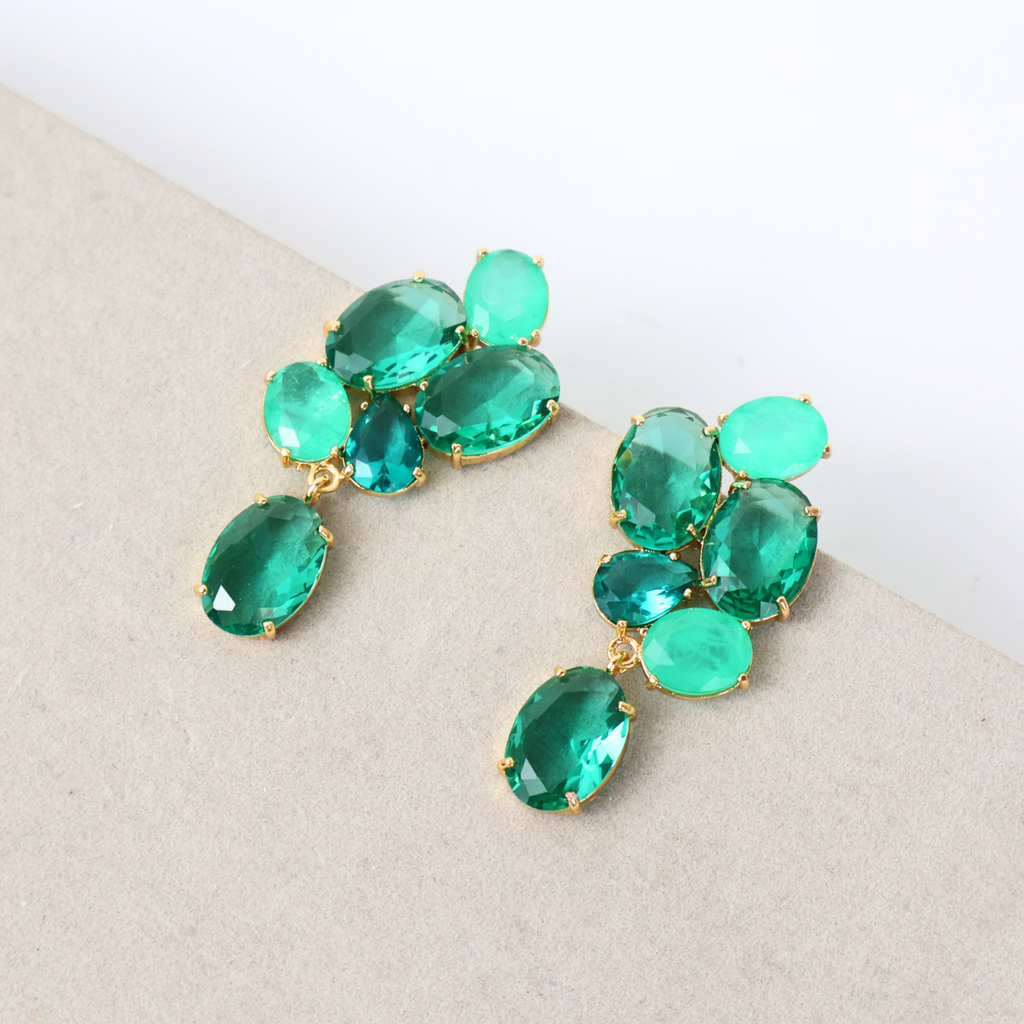Brinco Dourado e Cristal Verde - Semijoia