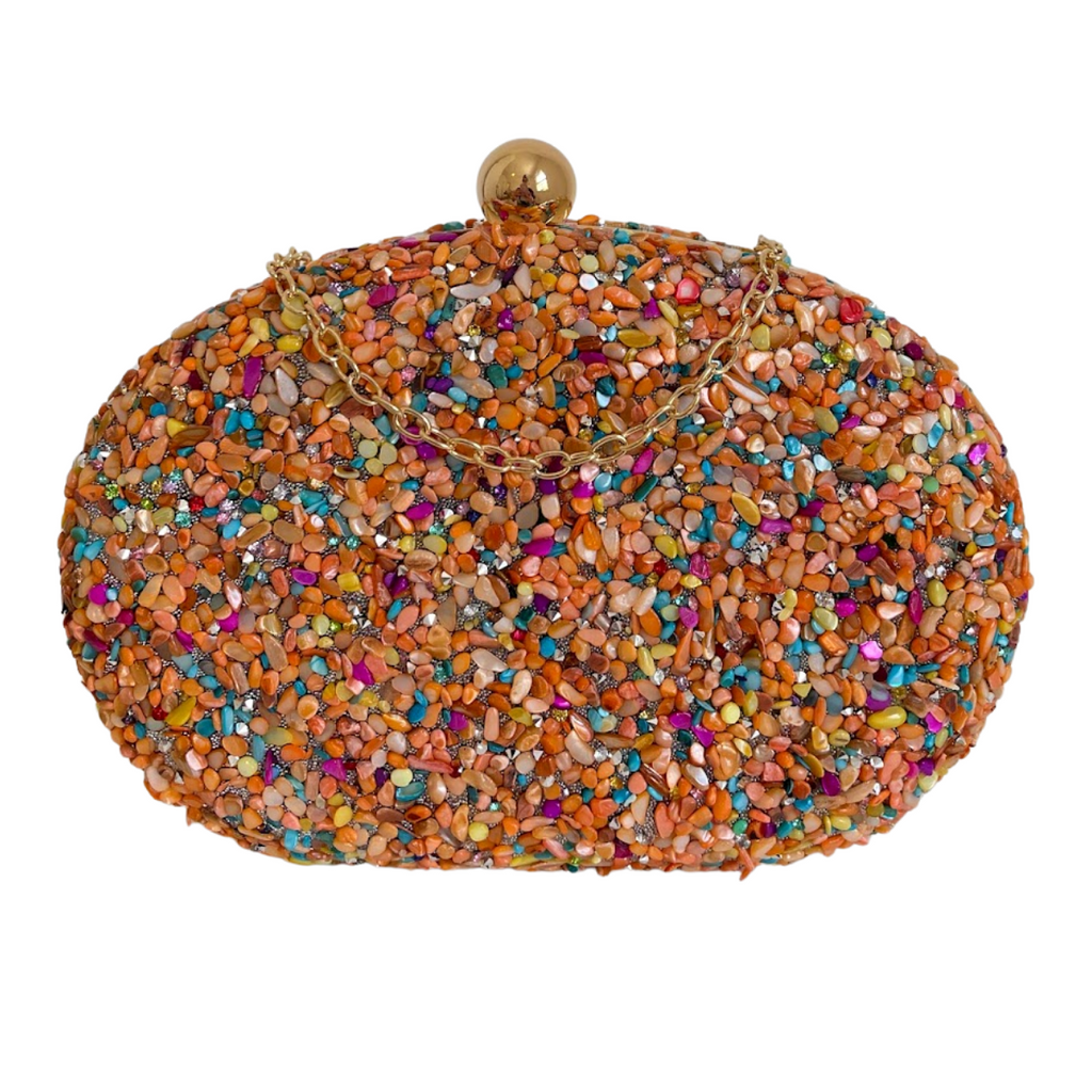 Bolsa Festa Clutch Pedraria Laranja Oval