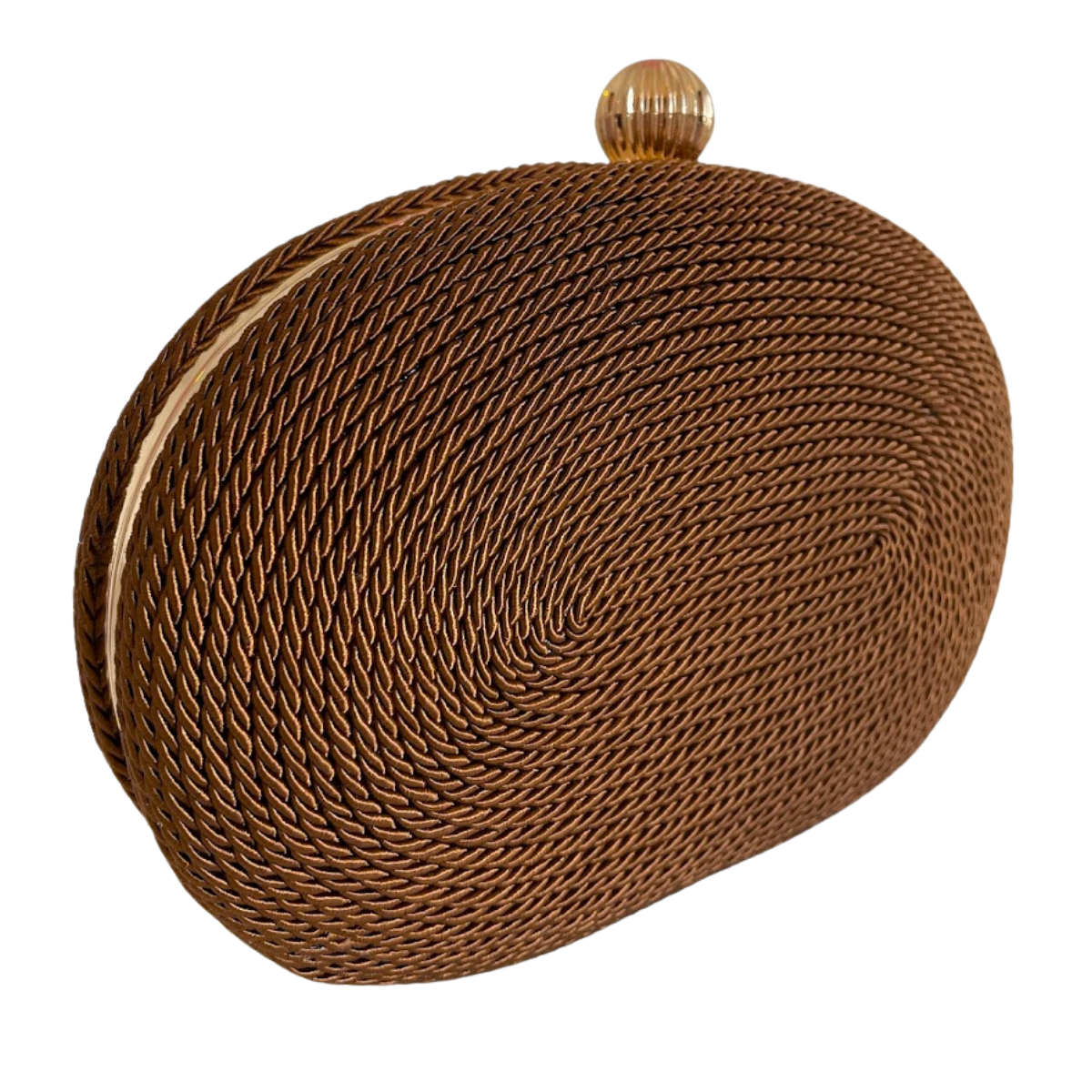 Bolsa de Festa Clutch Corda Trançada Oval Marrom Caramelo