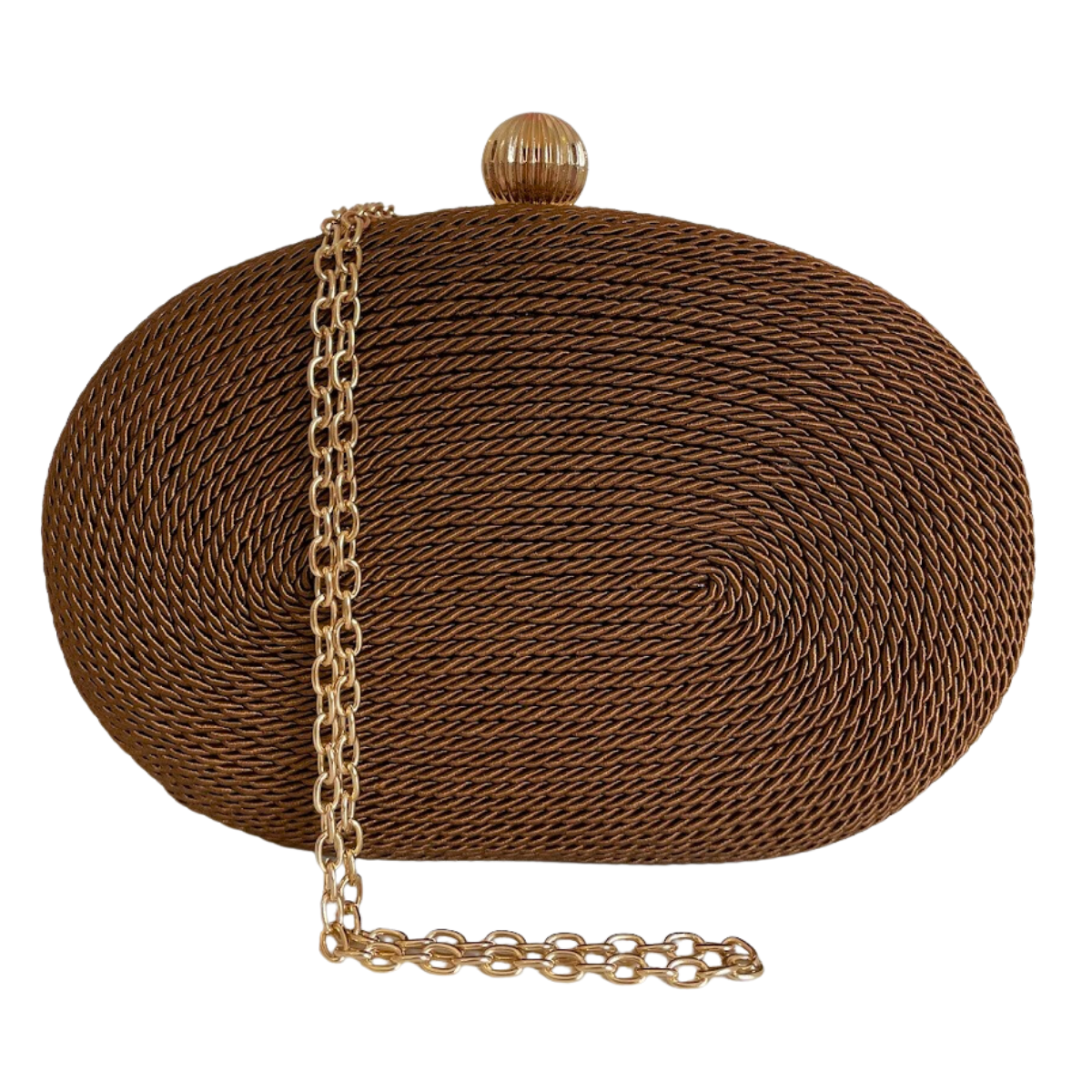 Bolsa de Festa Clutch Corda Trançada Oval Marrom Caramelo