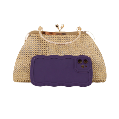 Bolsa Pouch Festa Clutch Palha Bege