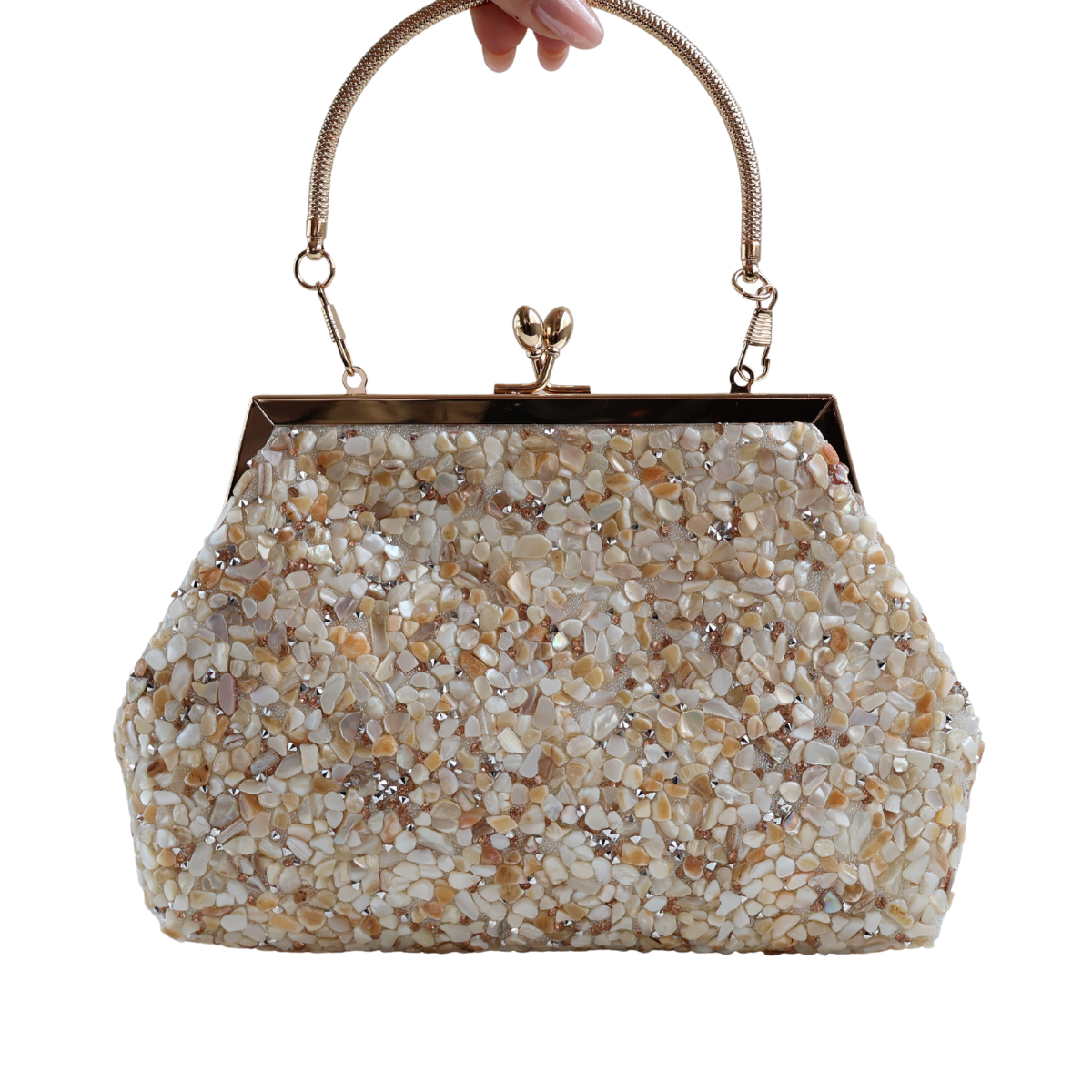 Bolsa Festa Clutch Pouch Pedraria Bege