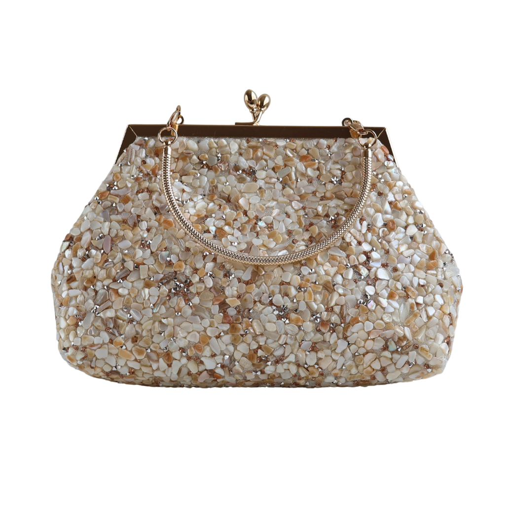 Bolsa Festa Clutch Pouch Pedraria Bege