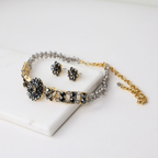 Kit Colar Choker Gargantilha e Brinco Dourado e Ônix