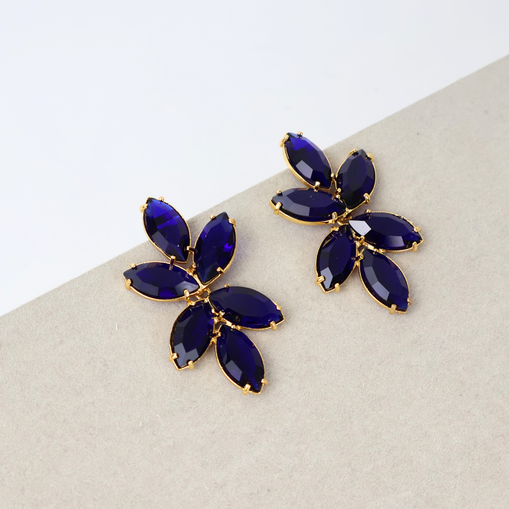 Brinco Dourado e Cristal Azul - Semijoia