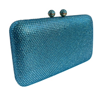 Bolsa Festa Clutch Pedraria Strass Azul Claro