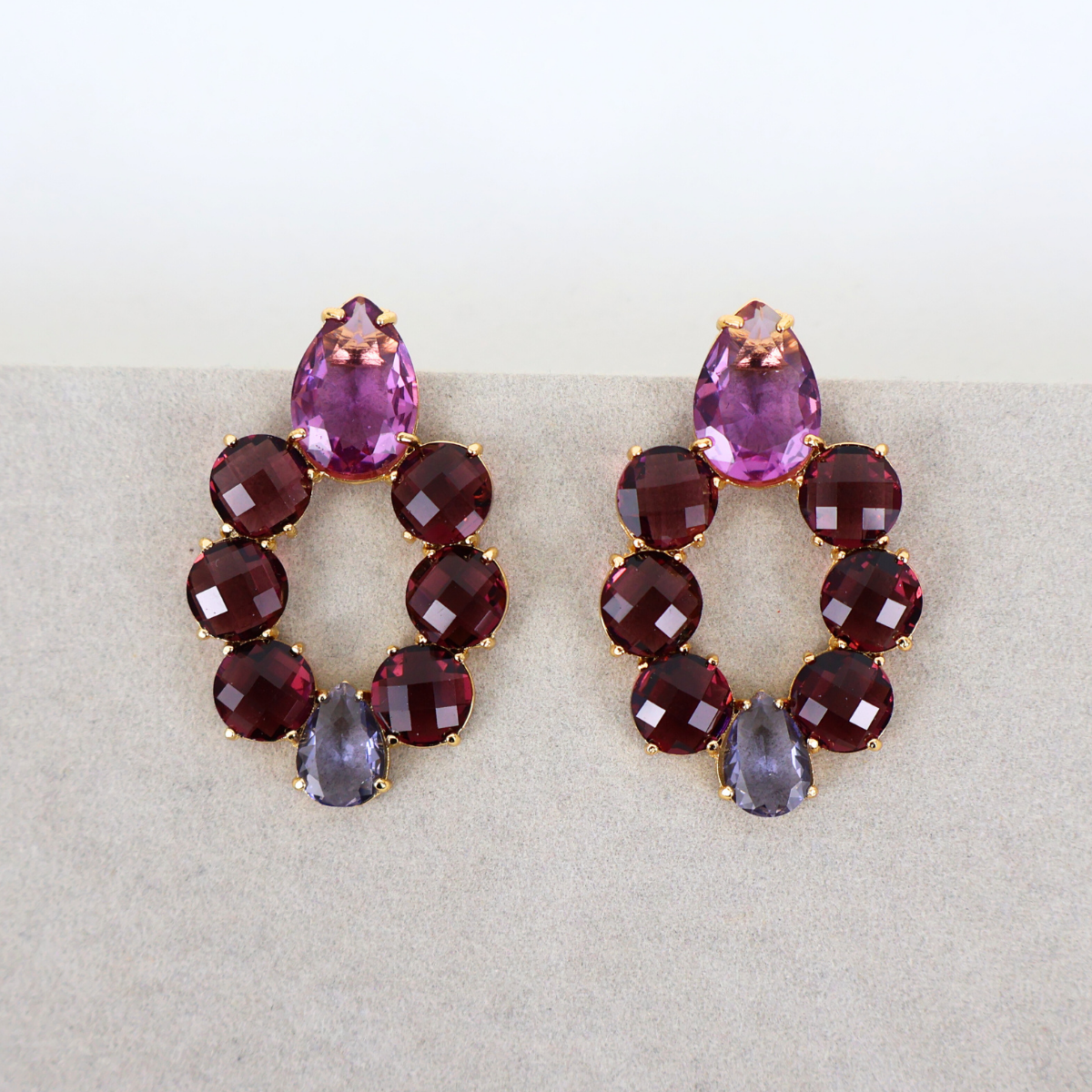 Brinco Dourado e Cristal Vinho e Roxo - Semijoia