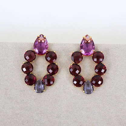 Brinco Dourado e Cristal Vinho e Roxo - Semijoia