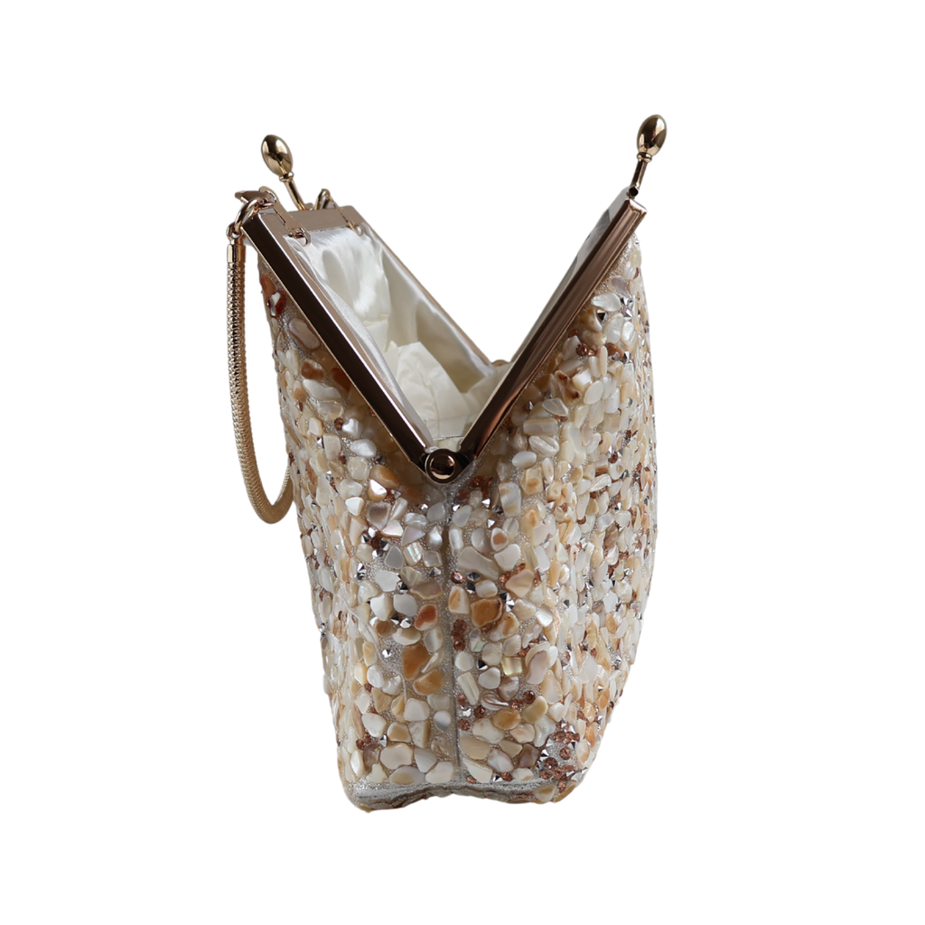 Bolsa Festa Clutch Pouch Pedraria Bege