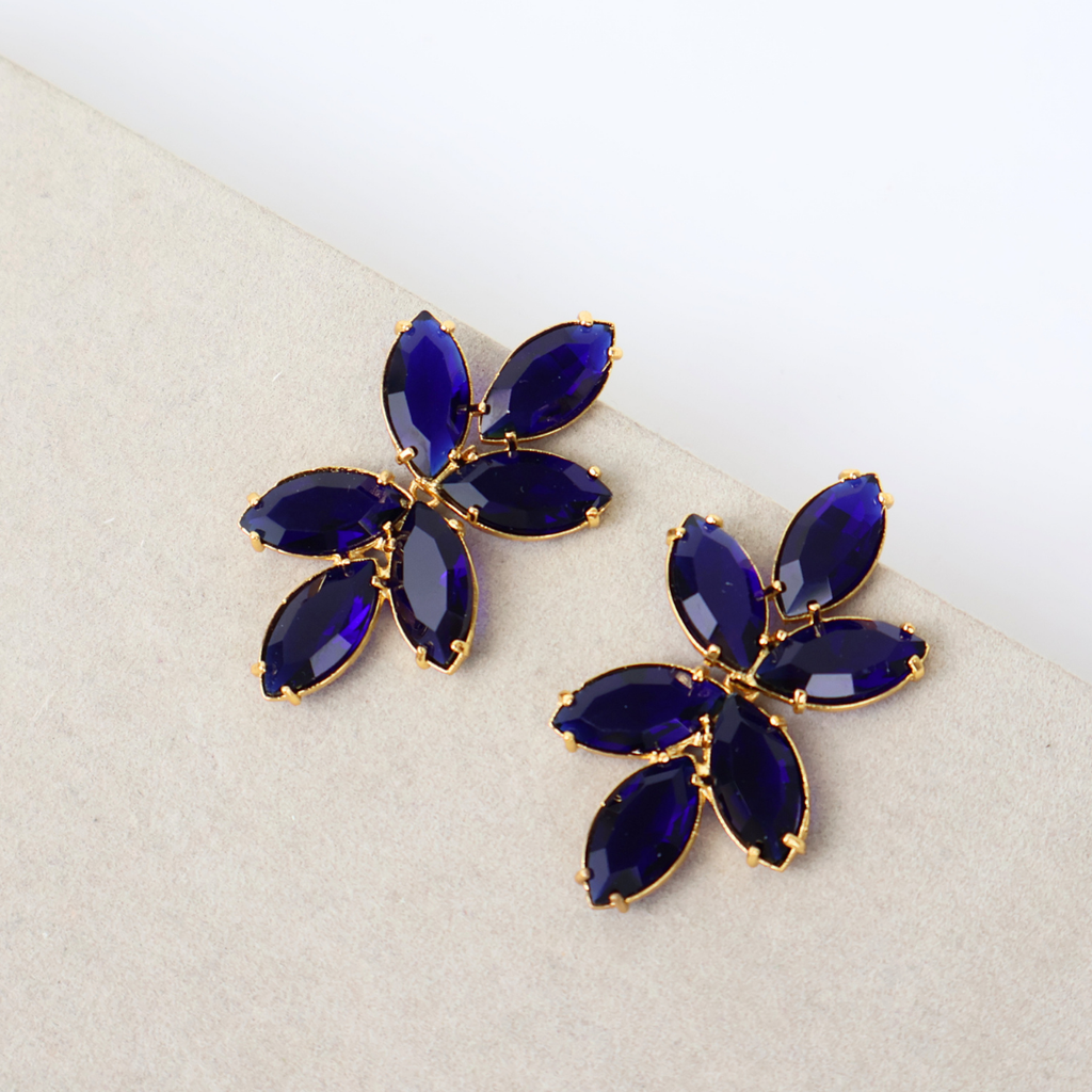 Brinco Dourado e Cristal Azul - Semijoia