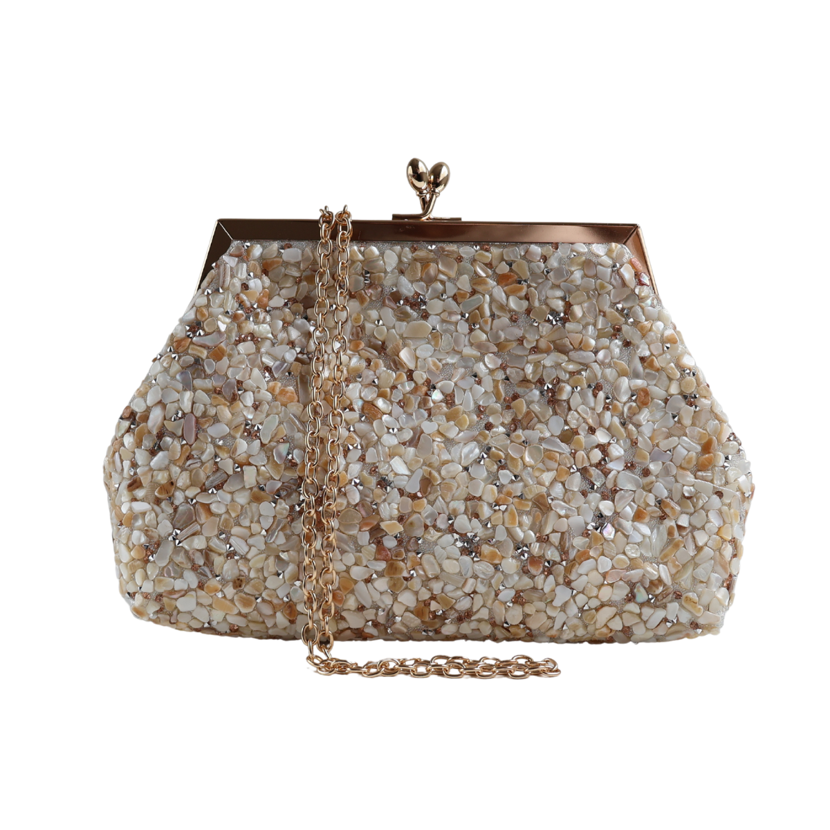 Bolsa Festa Clutch Pouch Pedraria Bege