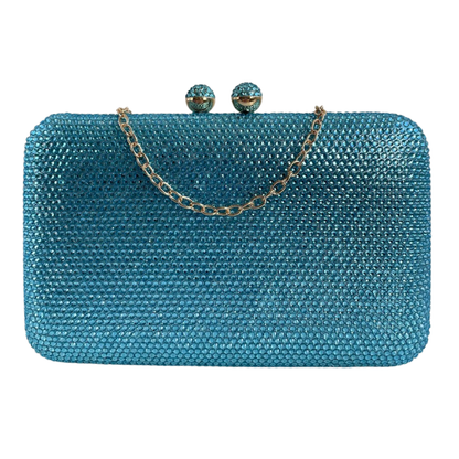 Bolsa Festa Clutch Pedraria Strass Azul Claro