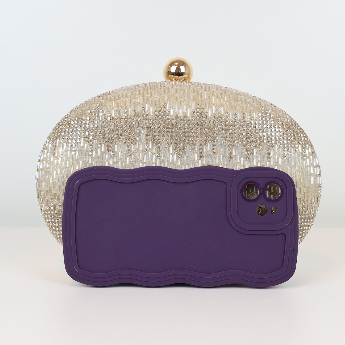Bolsa Festa Clutch Oval Vidrilhos Dourada