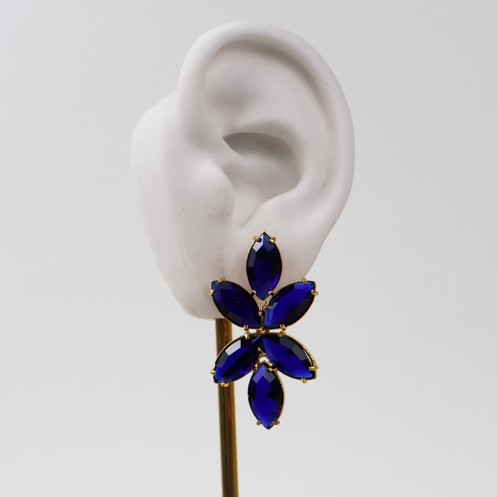 Brinco Dourado e Cristal Azul - Semijoia