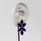 Brinco Dourado e Cristal Azul - Semijoia
