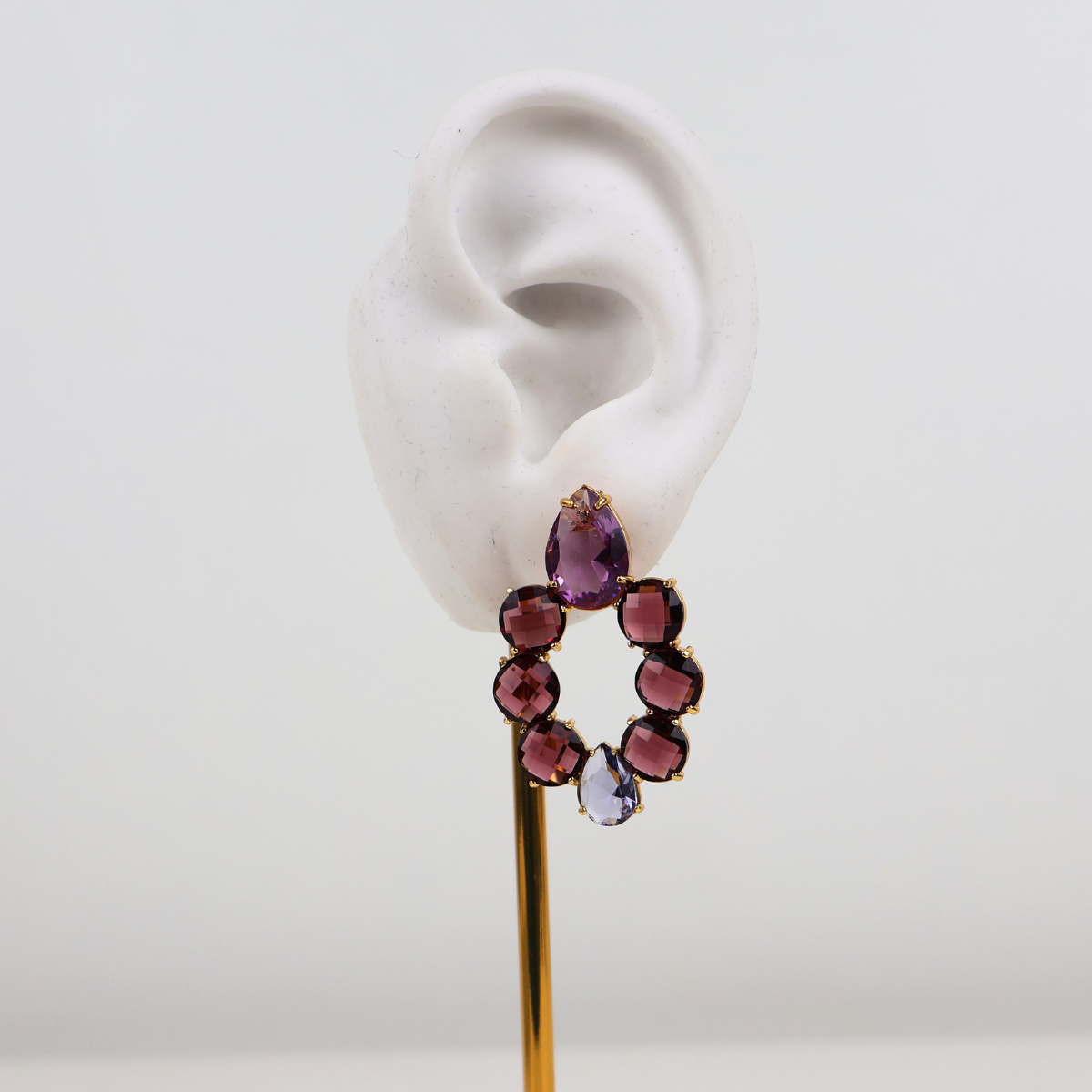 Brinco Dourado e Cristal Vinho e Roxo - Semijoia