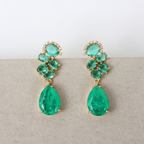 Brinco Dourado Cristal e Pedra Fusion Verde - Semijoia
