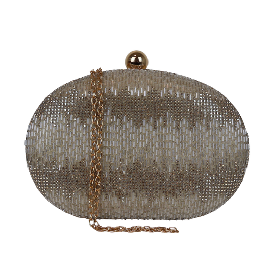 Bolsa Festa Clutch Oval Vidrilhos Dourada