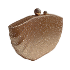 Bolsa de Festa Clutch Concha em Cetim Dourado e Cristais Champagne