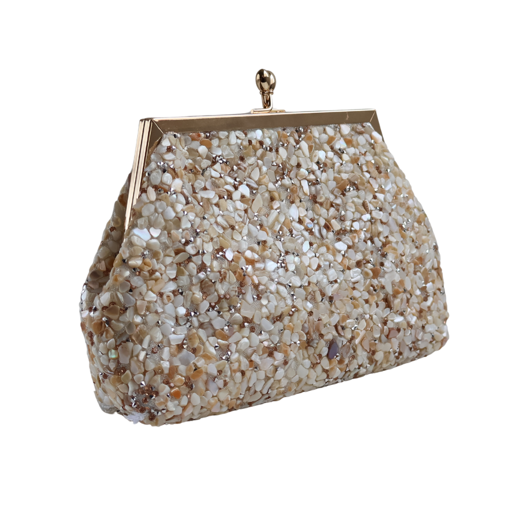 Bolsa Festa Clutch Pouch Pedraria Bege