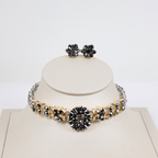 Kit Colar Choker Gargantilha e Brinco Dourado e Ônix