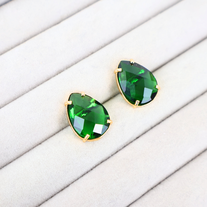 Brinco Dourado e Cristal Verde - Semijoia