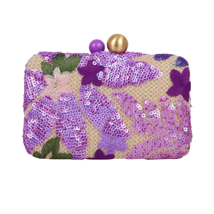 Bolsa Clutch Festa Bordada Flores Roxa