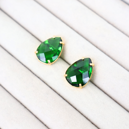 Brinco Dourado e Cristal Verde - Semijoia