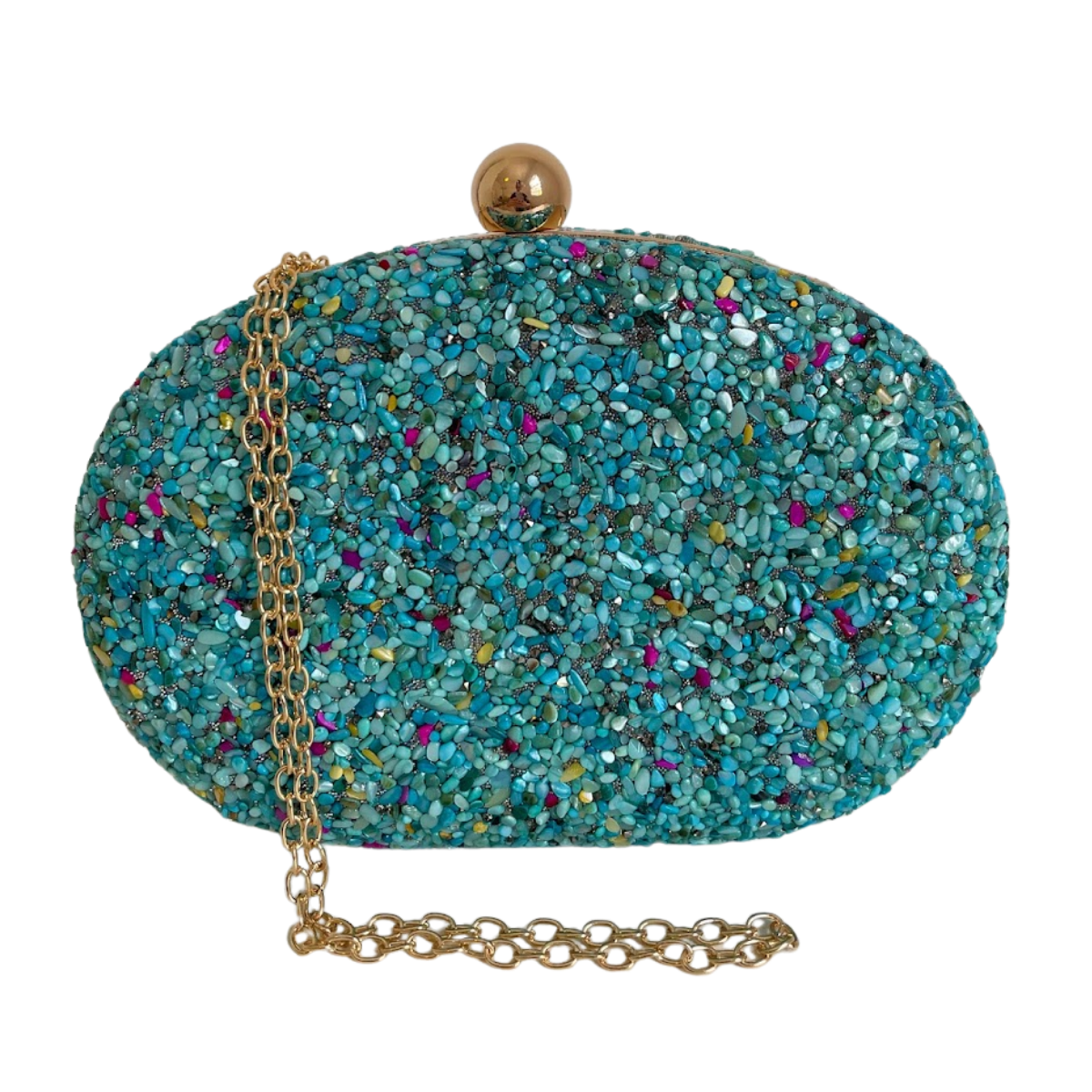 Bolsa Festa Clutch Pedraria Azul Tiffany Oval