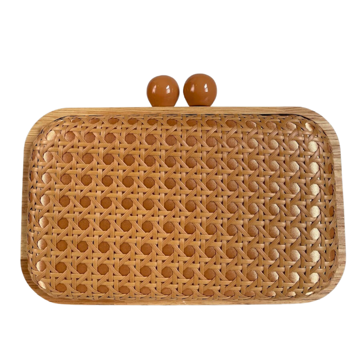 Bolsa de Festa Clutch Madeira e Palha da Índia Caramelo