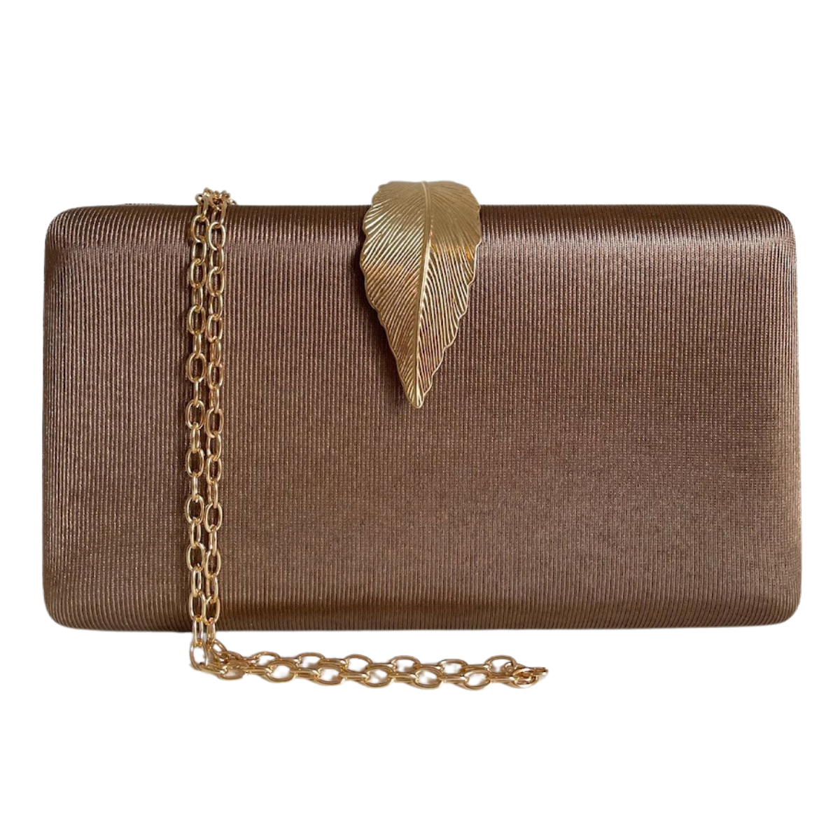 Bolsa Clutch Festa Tecido Fecho de Folha Marrom - ReUse