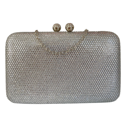 Bolsa de Festa Clutch Pedraria Prateada Retangular