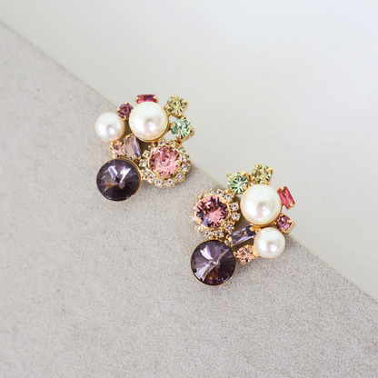 Brinco Dourado e Cristal Colorido - Semijoia