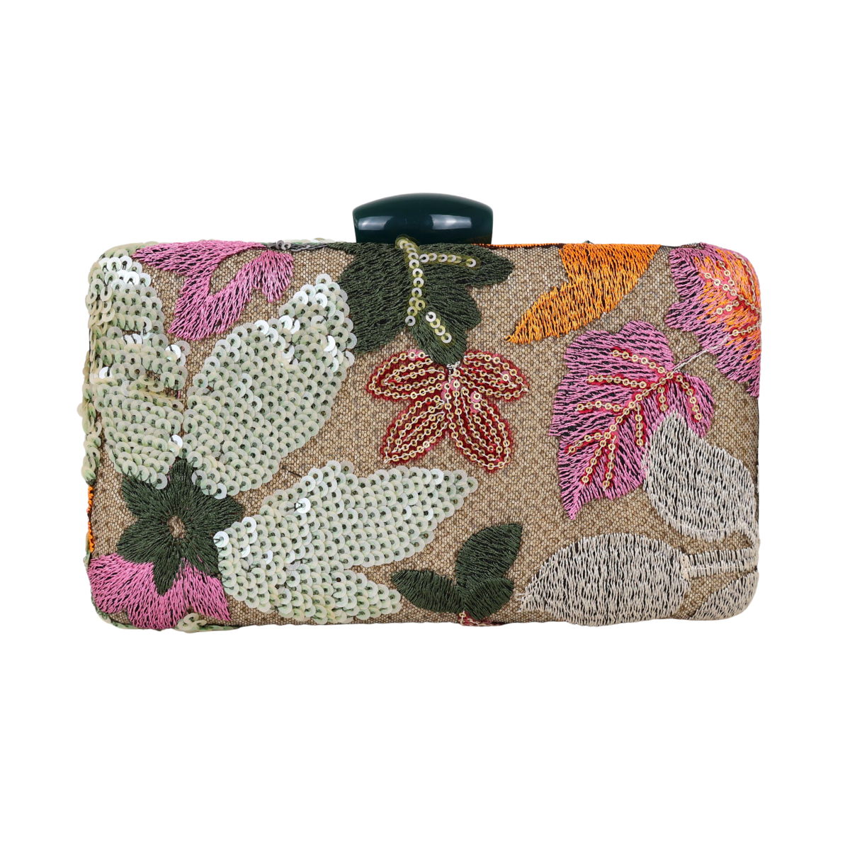 Bolsa Clutch Festa Bordada Flores Verde