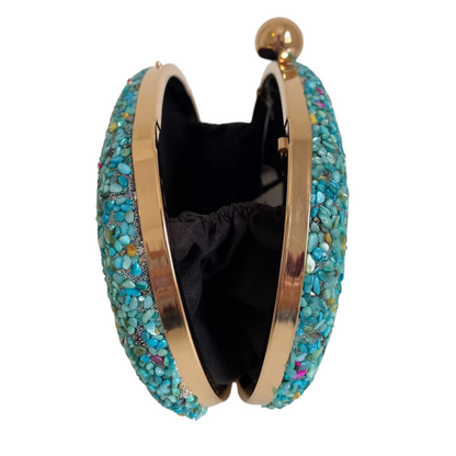 Bolsa Festa Clutch Pedraria Azul Tiffany Oval