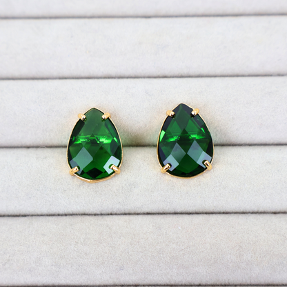 Brinco Dourado e Cristal Verde - Semijoia